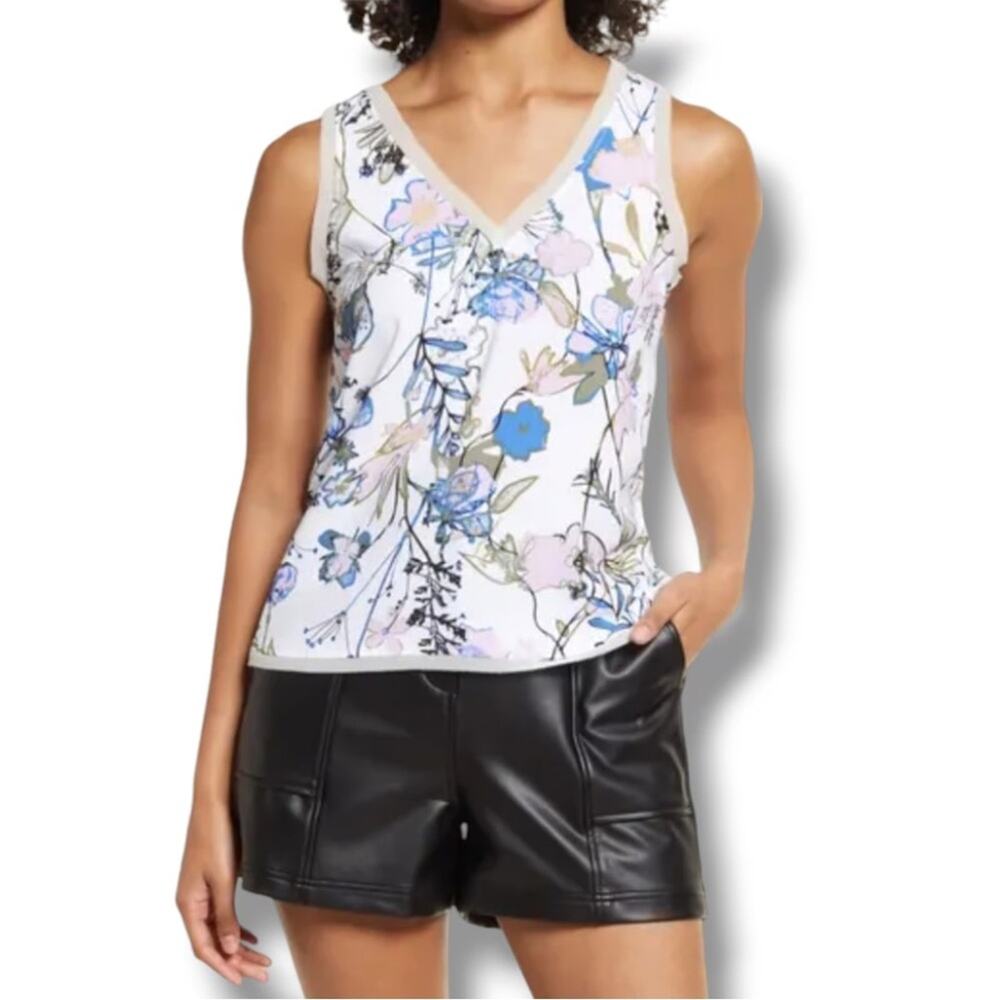Halogen Raw Edge Tank White Floral Women’s Sz M NWT